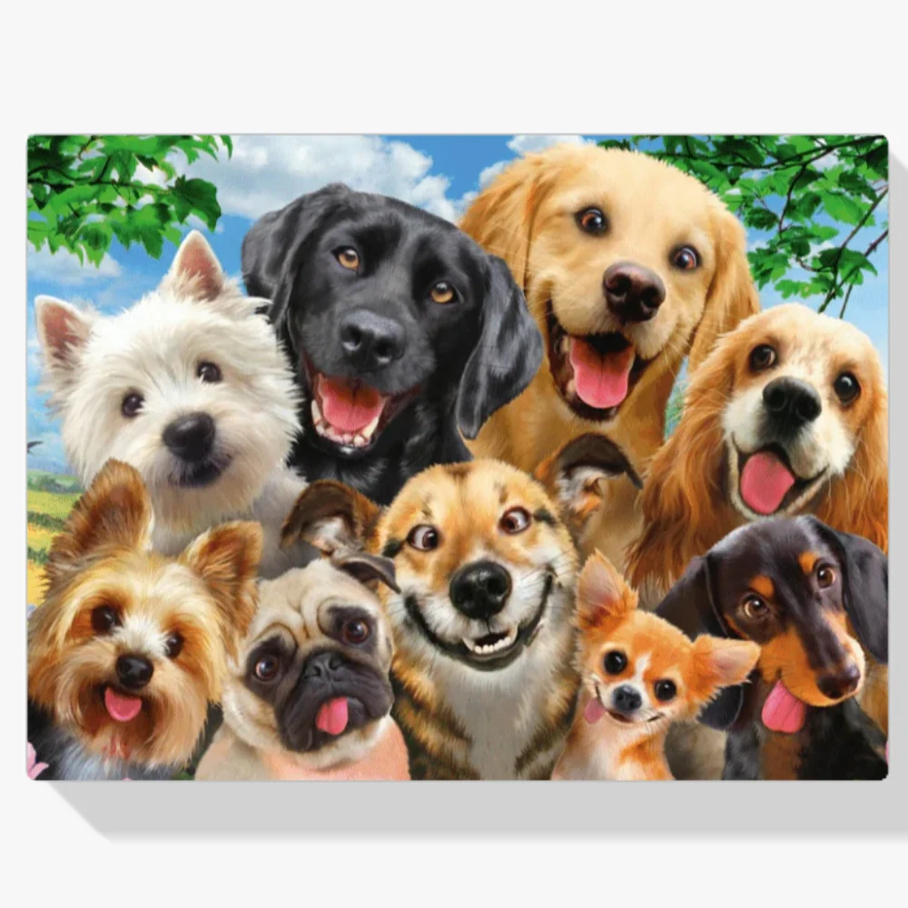 Pintura Diamante - Los perros muestran la lengua