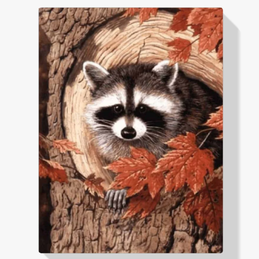 Pintura Diamante - Mapache en un árbol