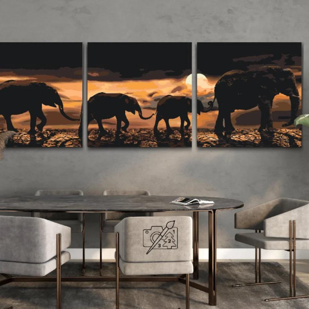 Pintura Diamante - Marcha de elefantes por la sabana (set de 3)