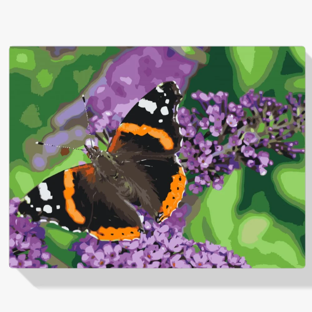 Pintura Diamante - Mariposa en una flor morada