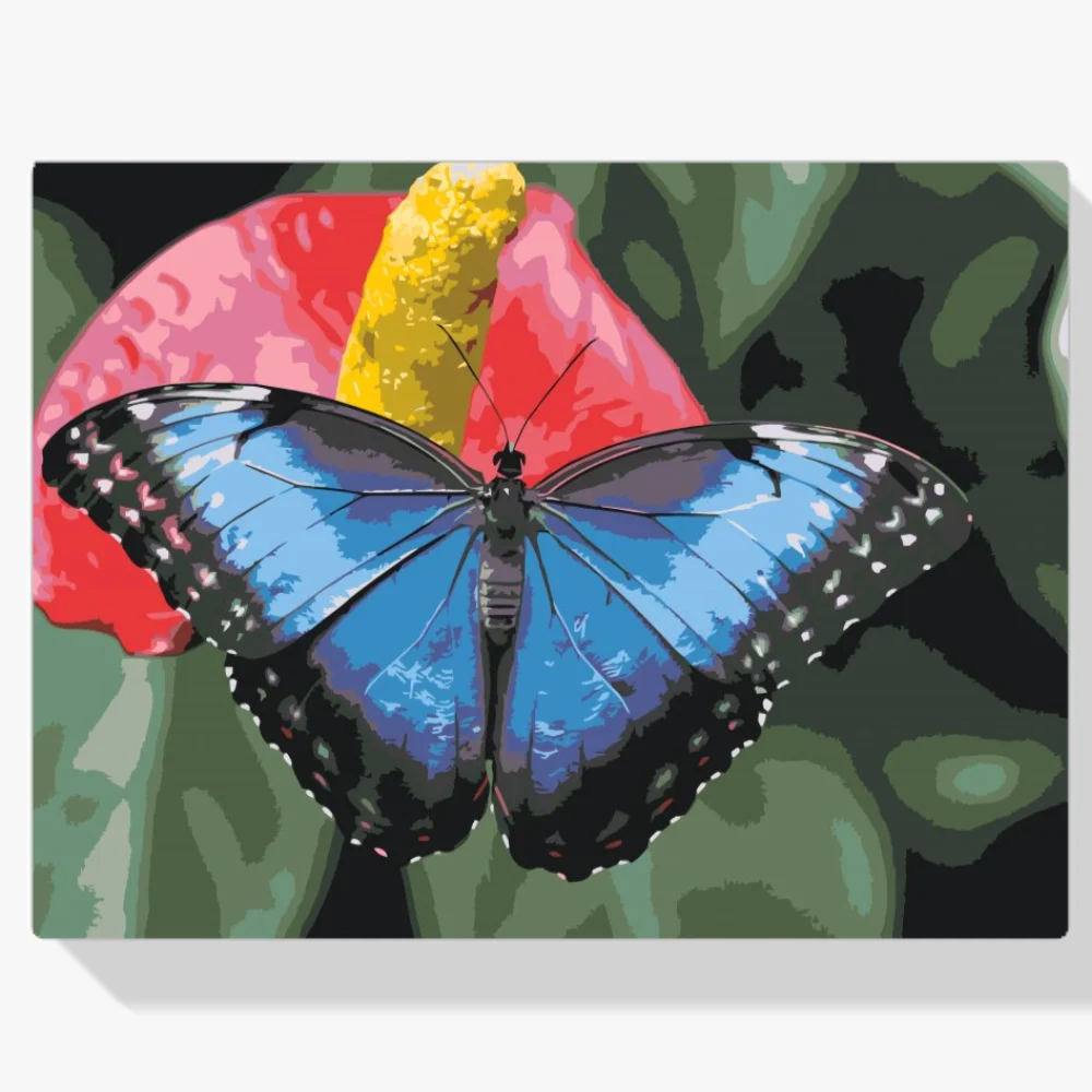 Pintura Diamante - Mariposa sobre flor roja