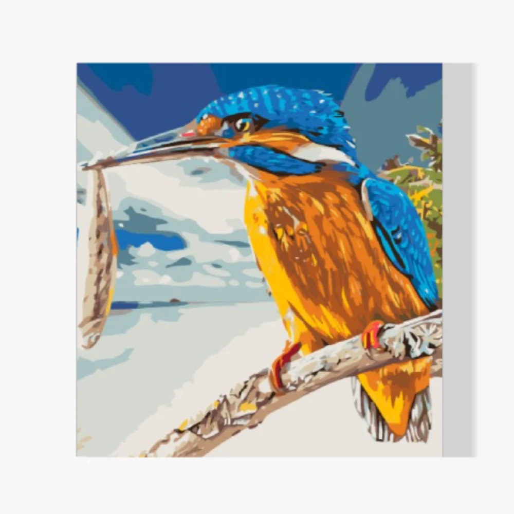 Pintura Diamante - Martín pescador con presa