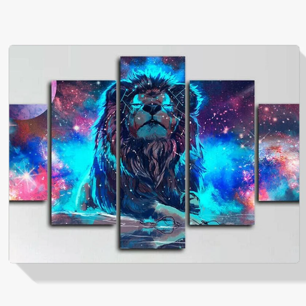 Pintura Diamante - Misterioso león 5 paneles