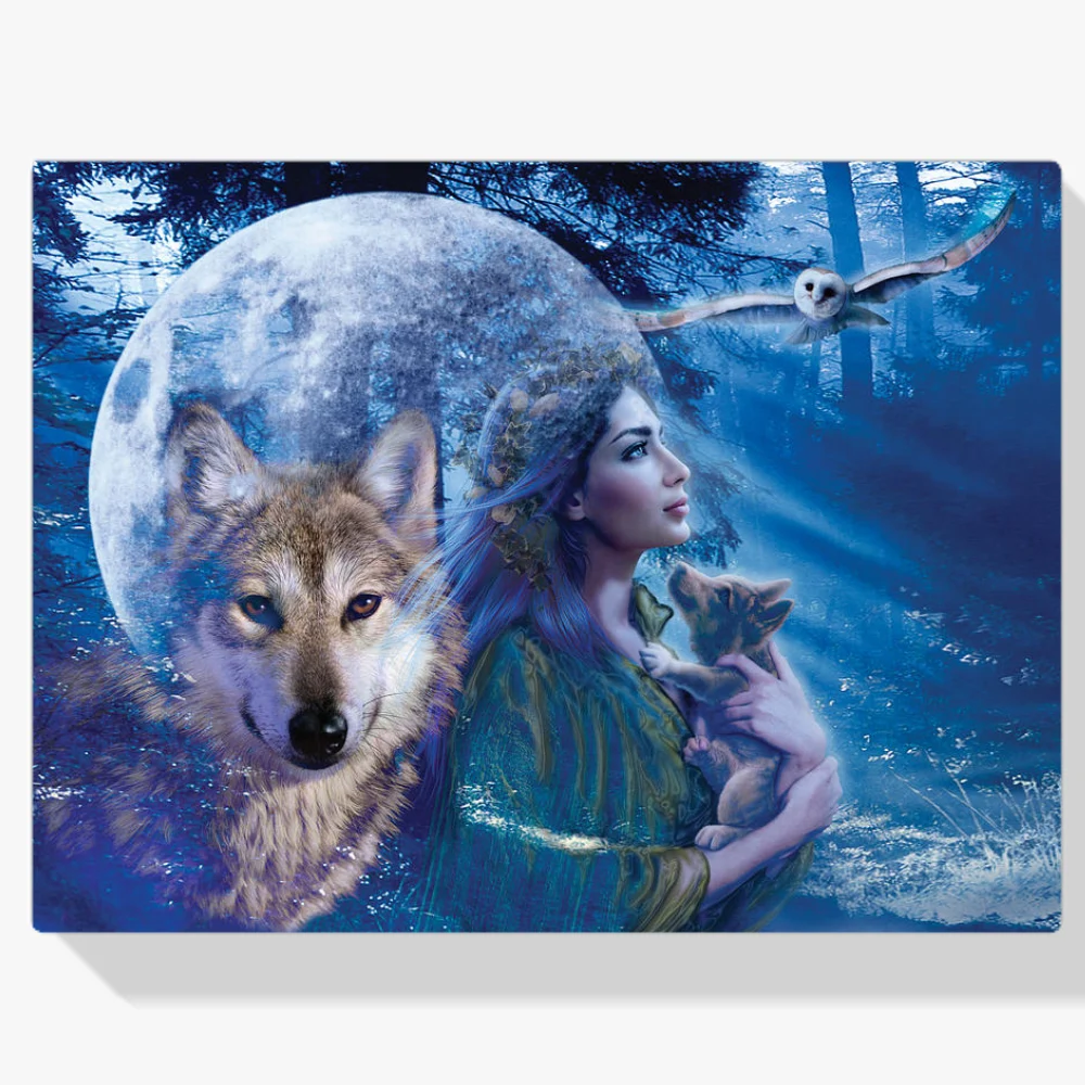 Pintura Diamante - Mujer con lobo y búho
