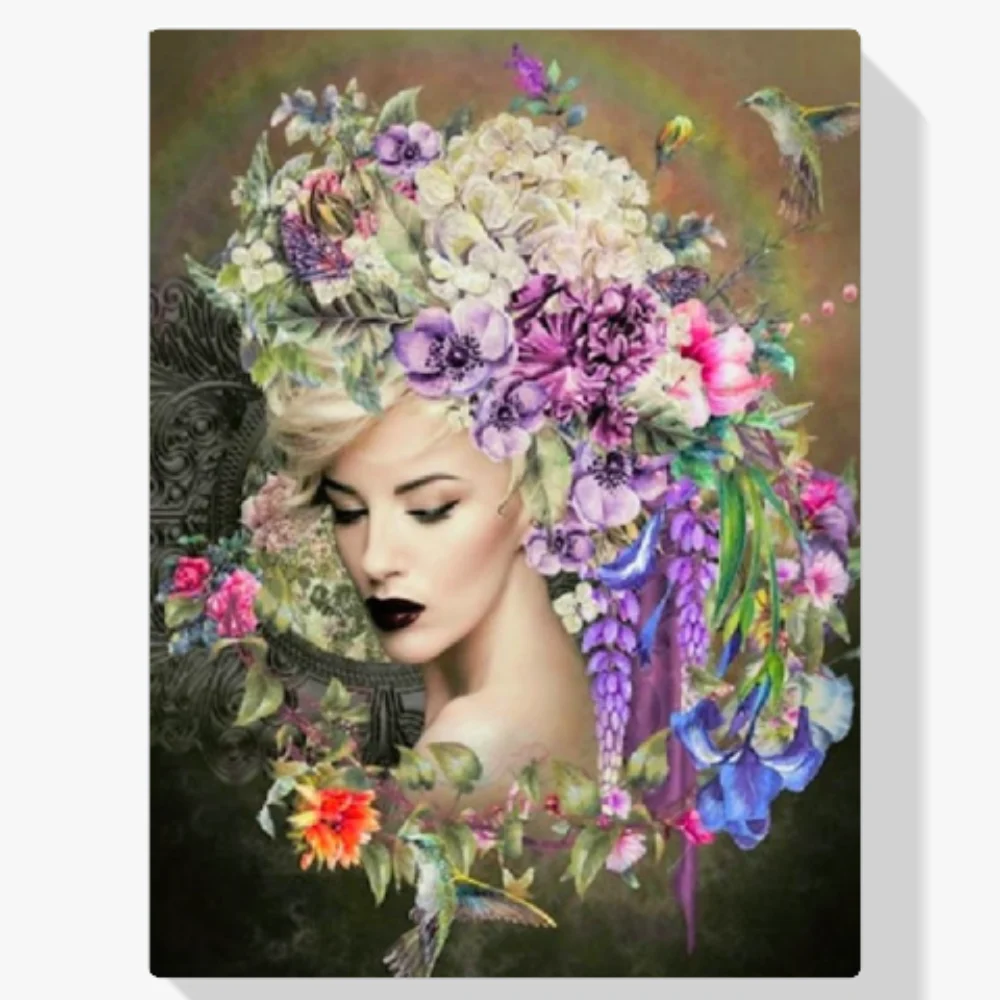 Pintura Diamante - Mujeres con flor y colibrí