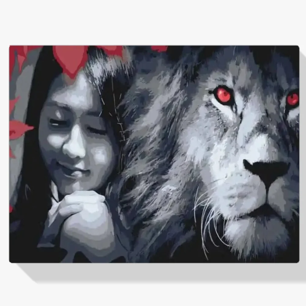 Pintura Diamante - Ojos rojos de un león