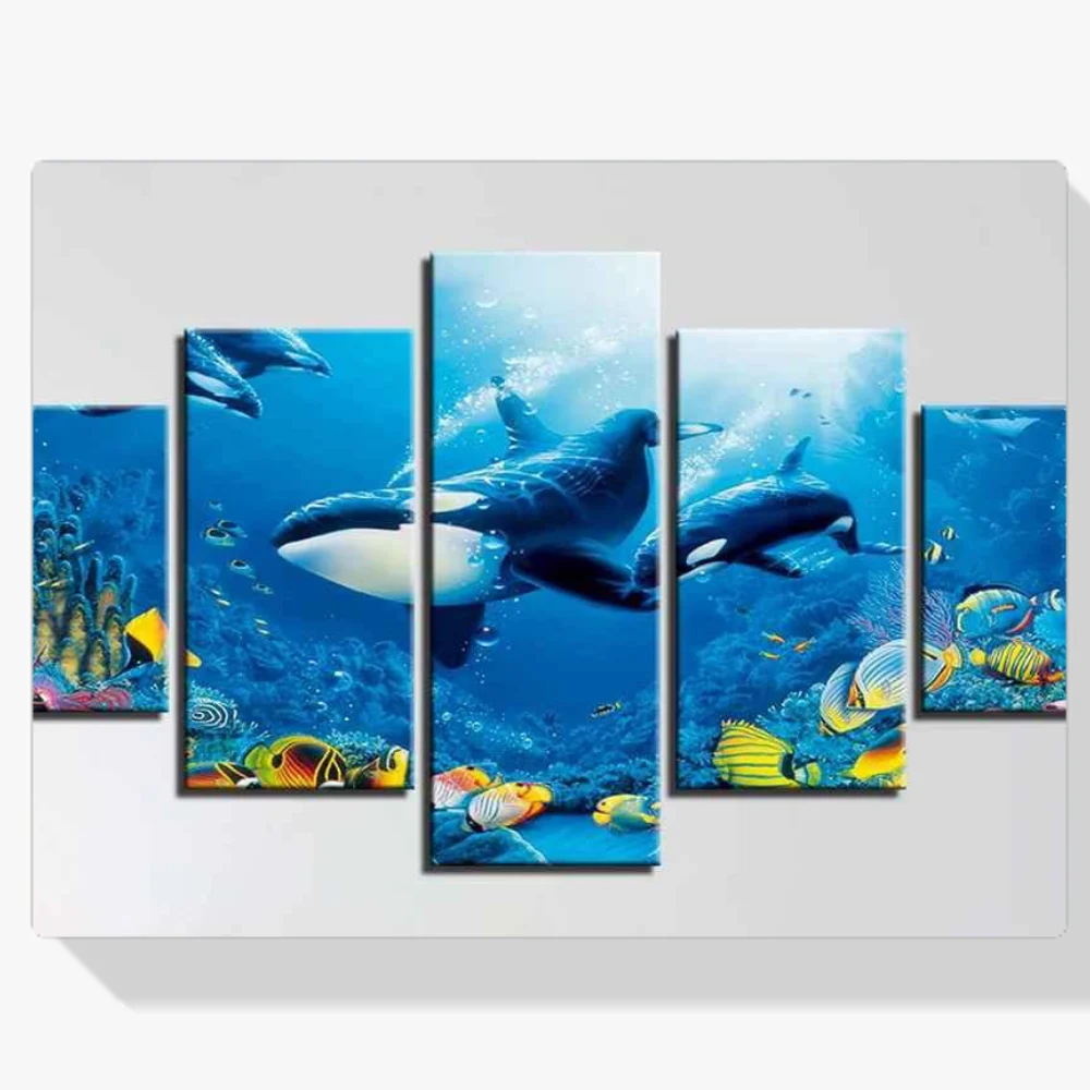 Pintura Diamante - Orcas en el mar 5 paneles