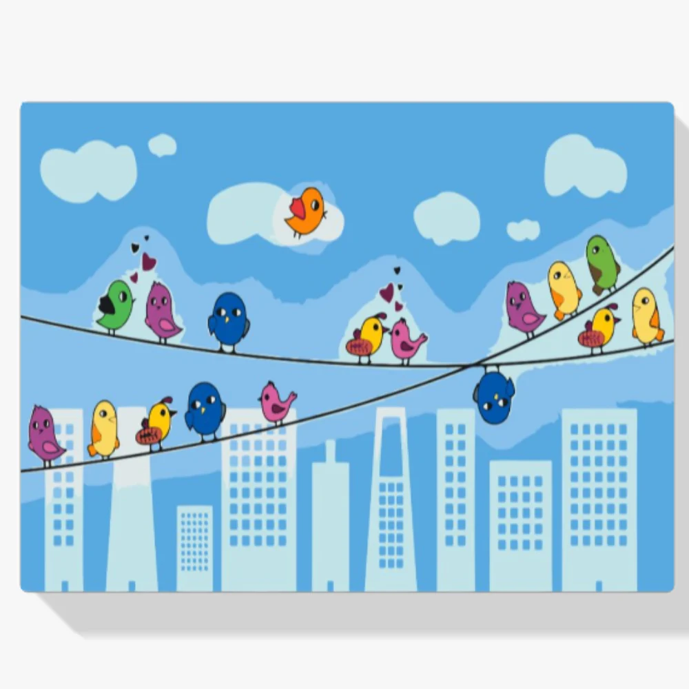 Pintura Diamante - Pájaros en la alambrada