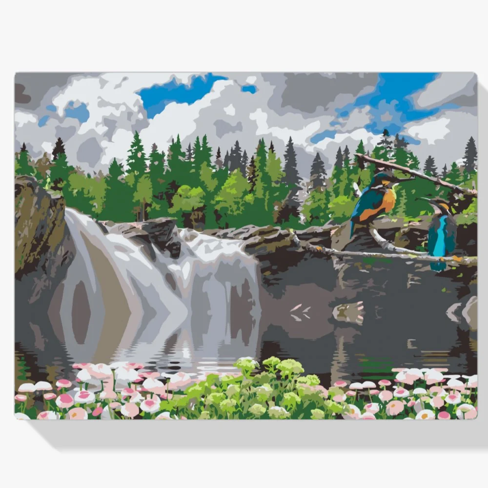 Pintura Diamante - Pájaros en la cascada