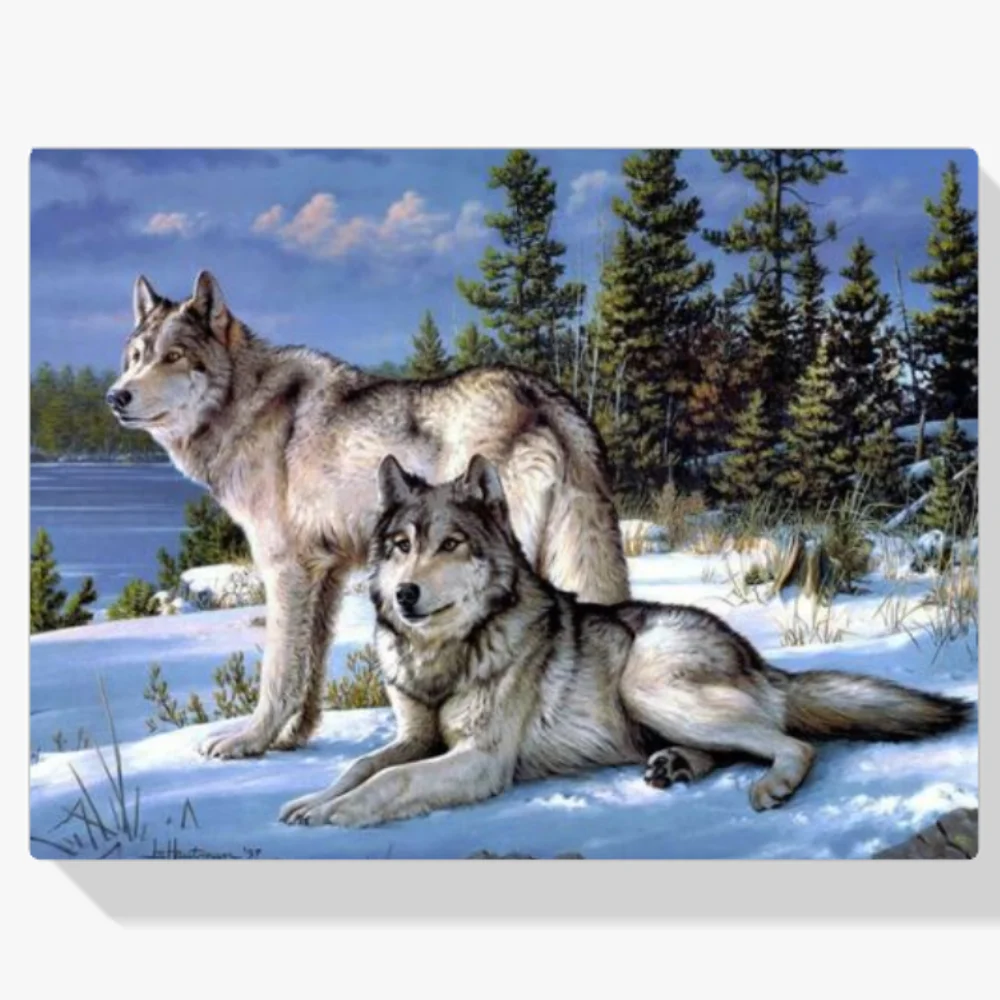 Pintura Diamante - Pareja de lobos