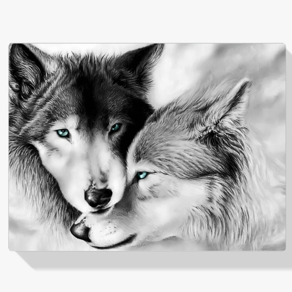 Pintura Diamante - Pareja de lobos blancos
