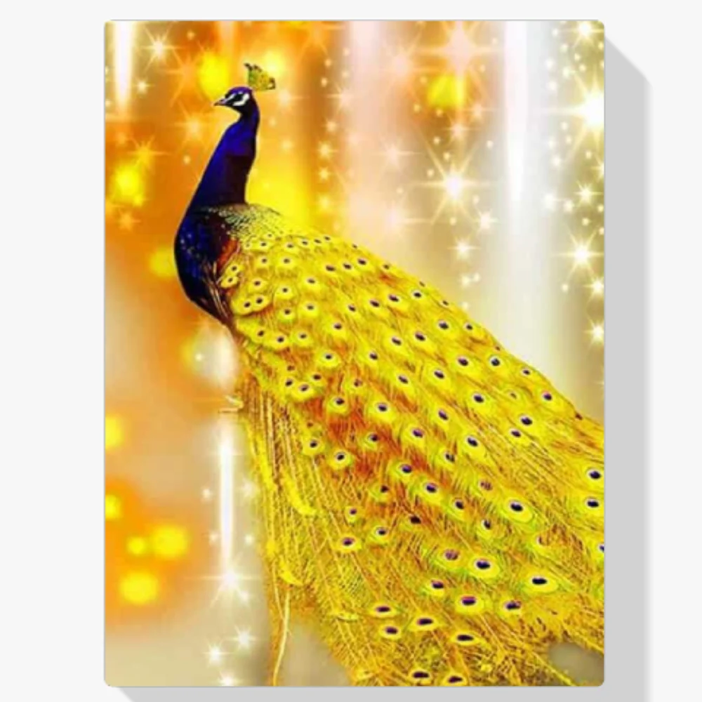 Pintura Diamante - Pavo real de color amarillo