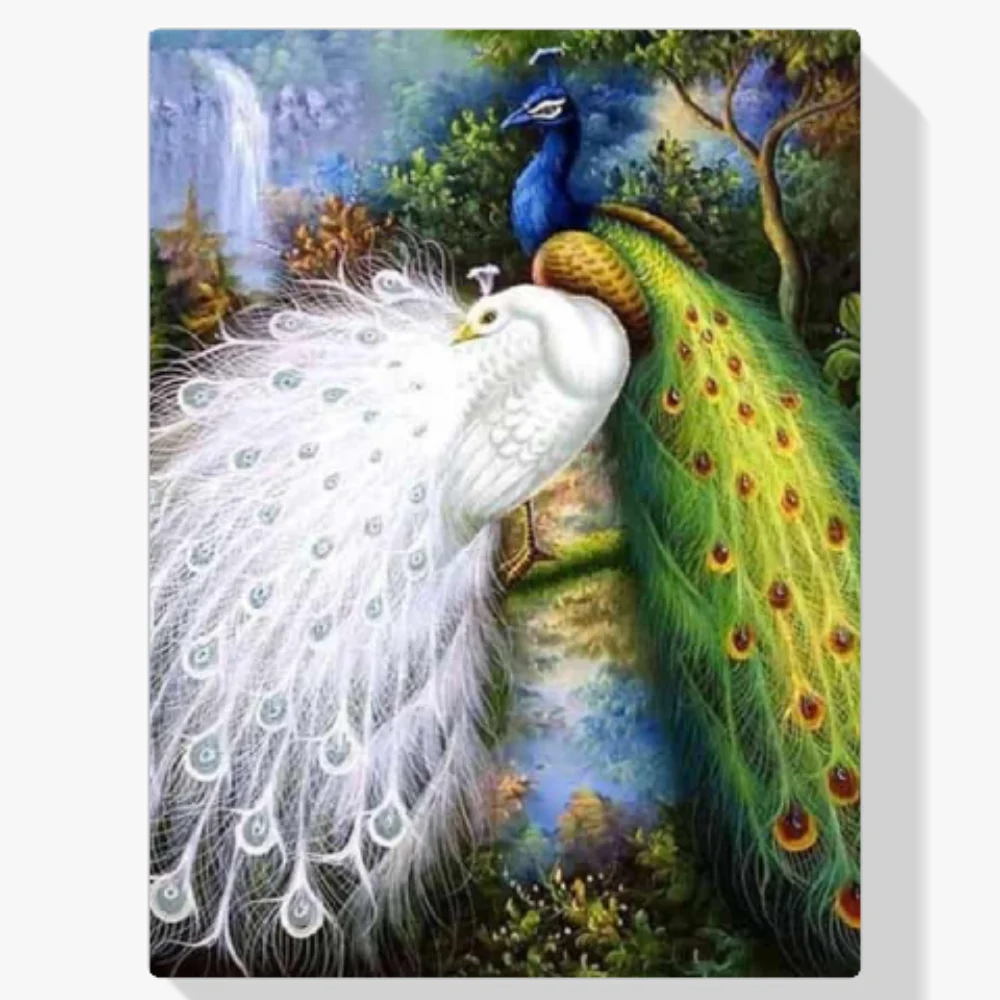 Pintura Diamante - Pavos reales blancos y azules