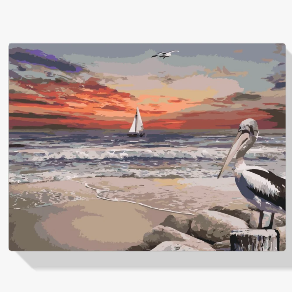 Pintura Diamante - Pelícano y barco