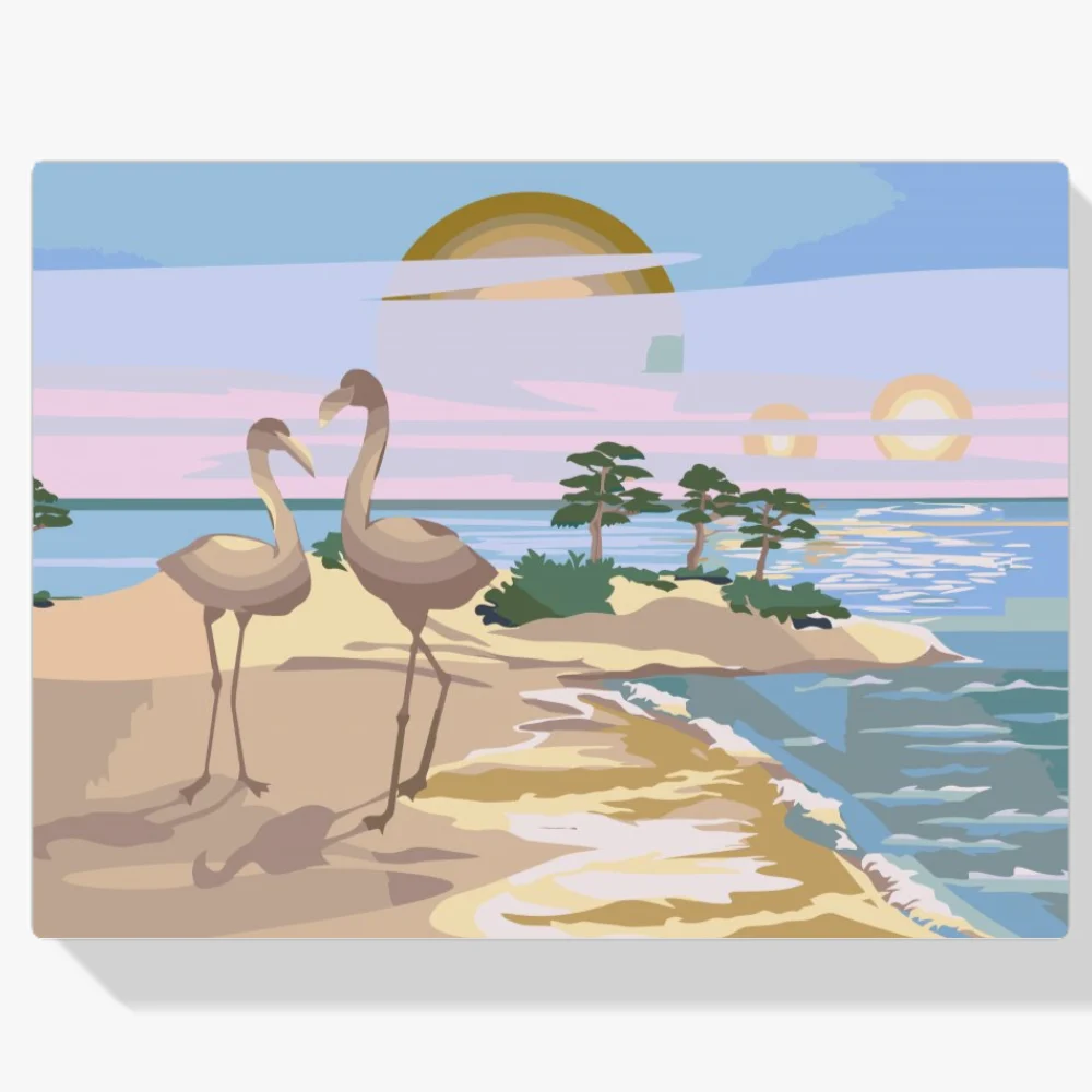 Pintura Diamante - Pelícanos en la playa