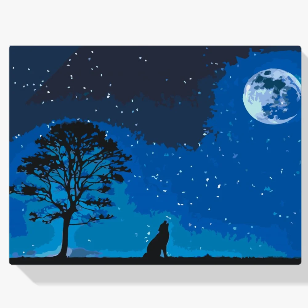 Pintura Diamante - Perro aullador en luna llena