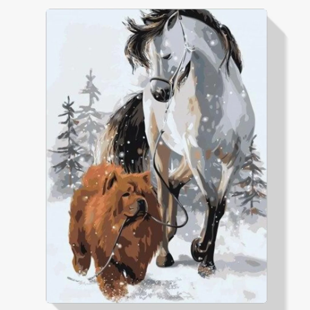 Pintura Diamante - Perro con caballo