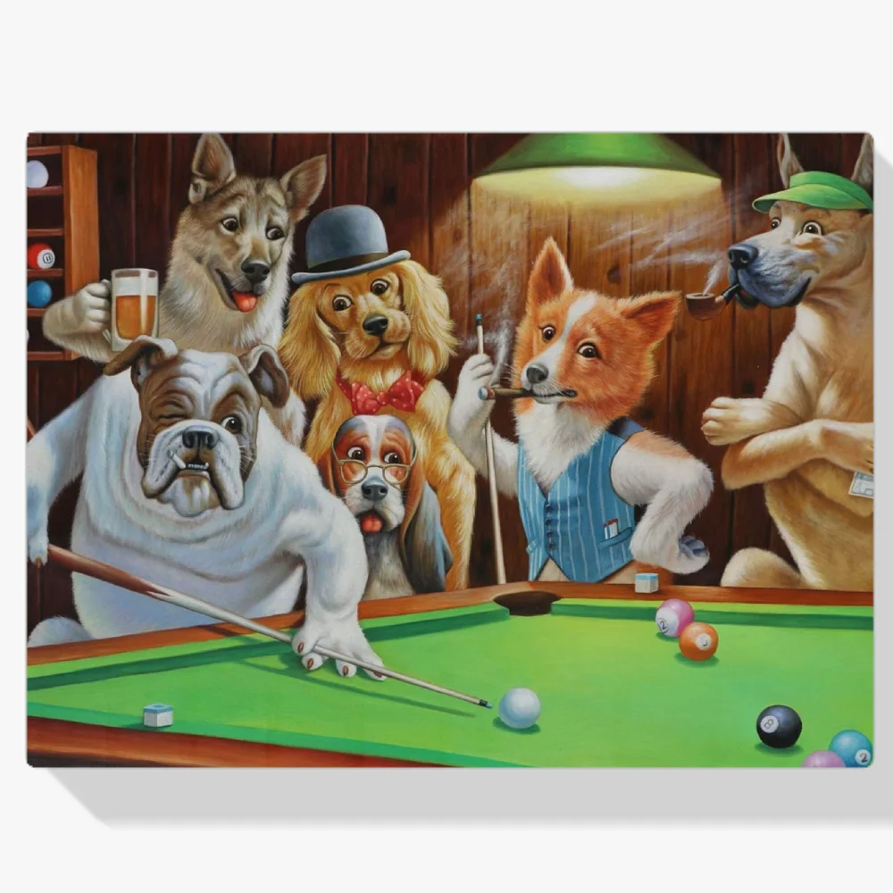 Pintura Diamante - Perros jugando al billar