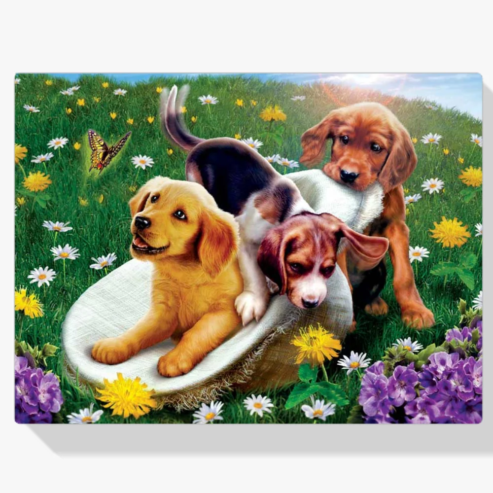 Pintura Diamante - Perros y flores
