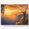Pintura Diamante - Puesta de sol sobre el océano y loros