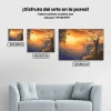 Pintura Diamante - Puesta de sol sobre el océano y loros