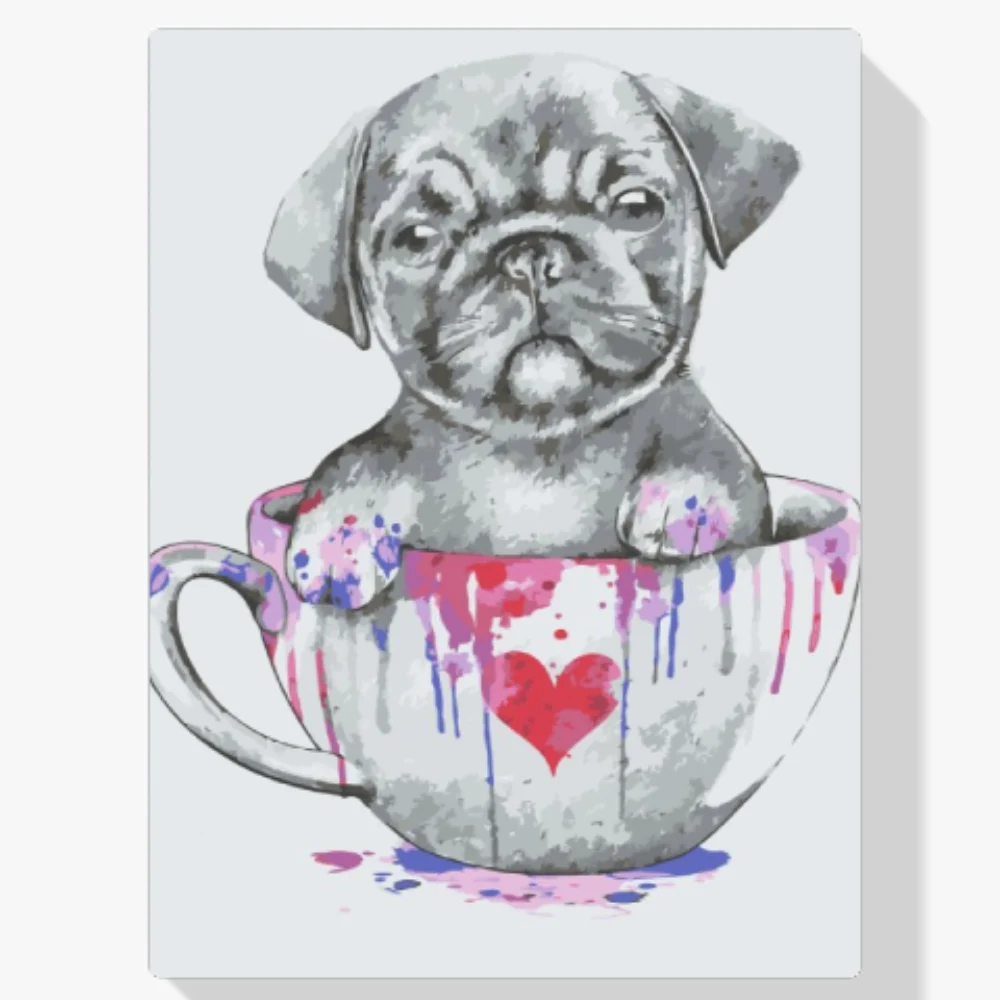 Pintura Diamante - Pug en una taza pintada
