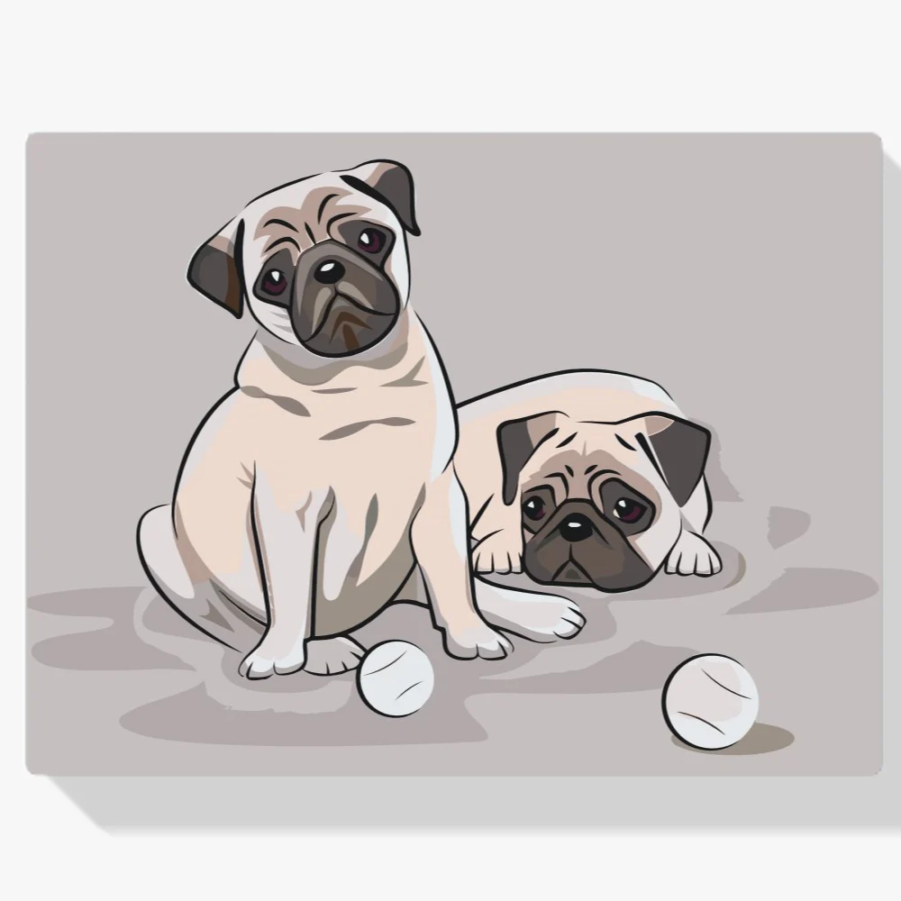 Pintura Diamante - Pugs con pelotas
