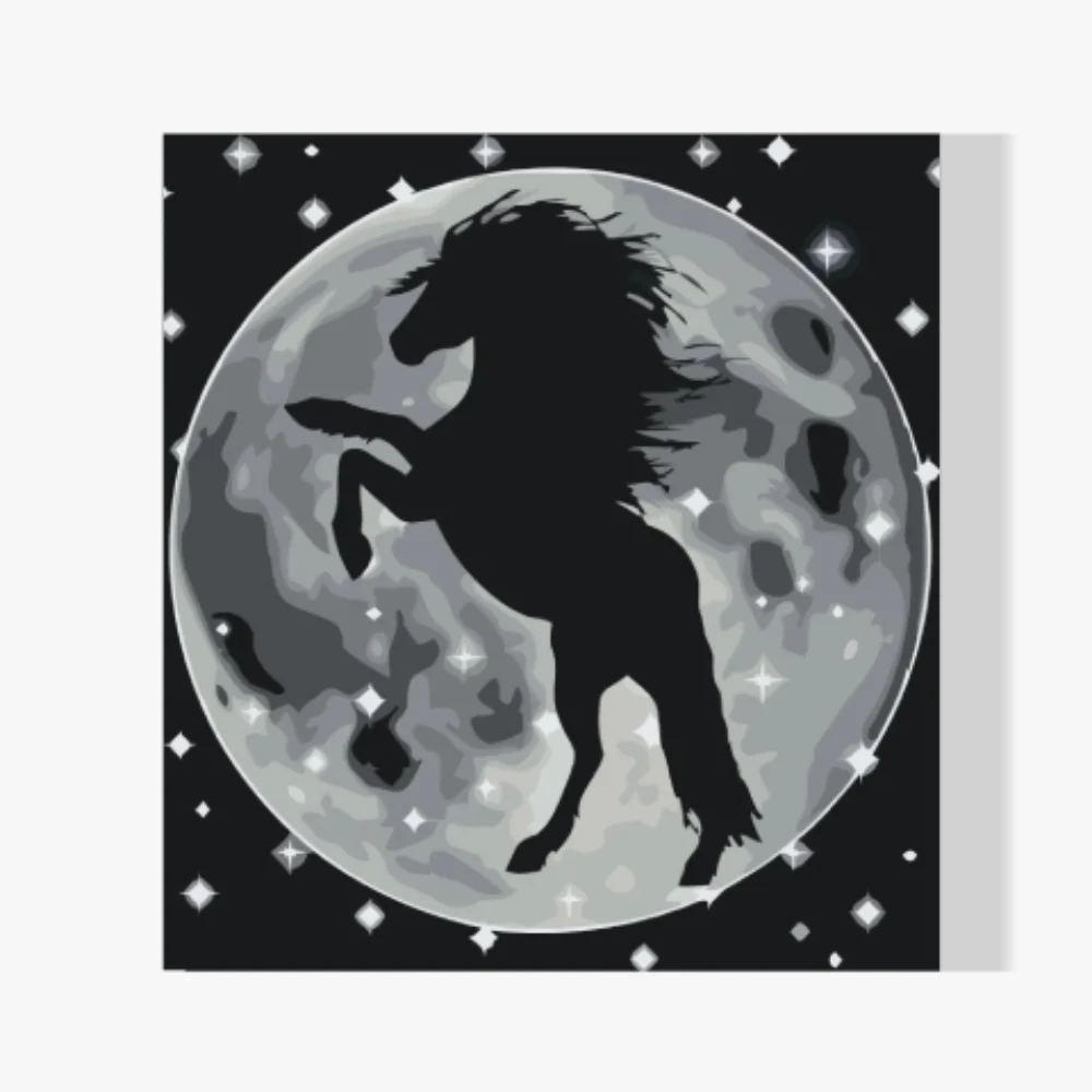 Pintura Diamante - Silueta de un caballo en la luna