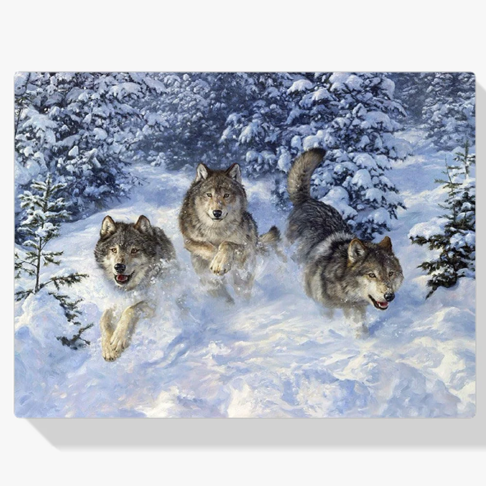 Pintura Diamante - Tres lobos en la nieve