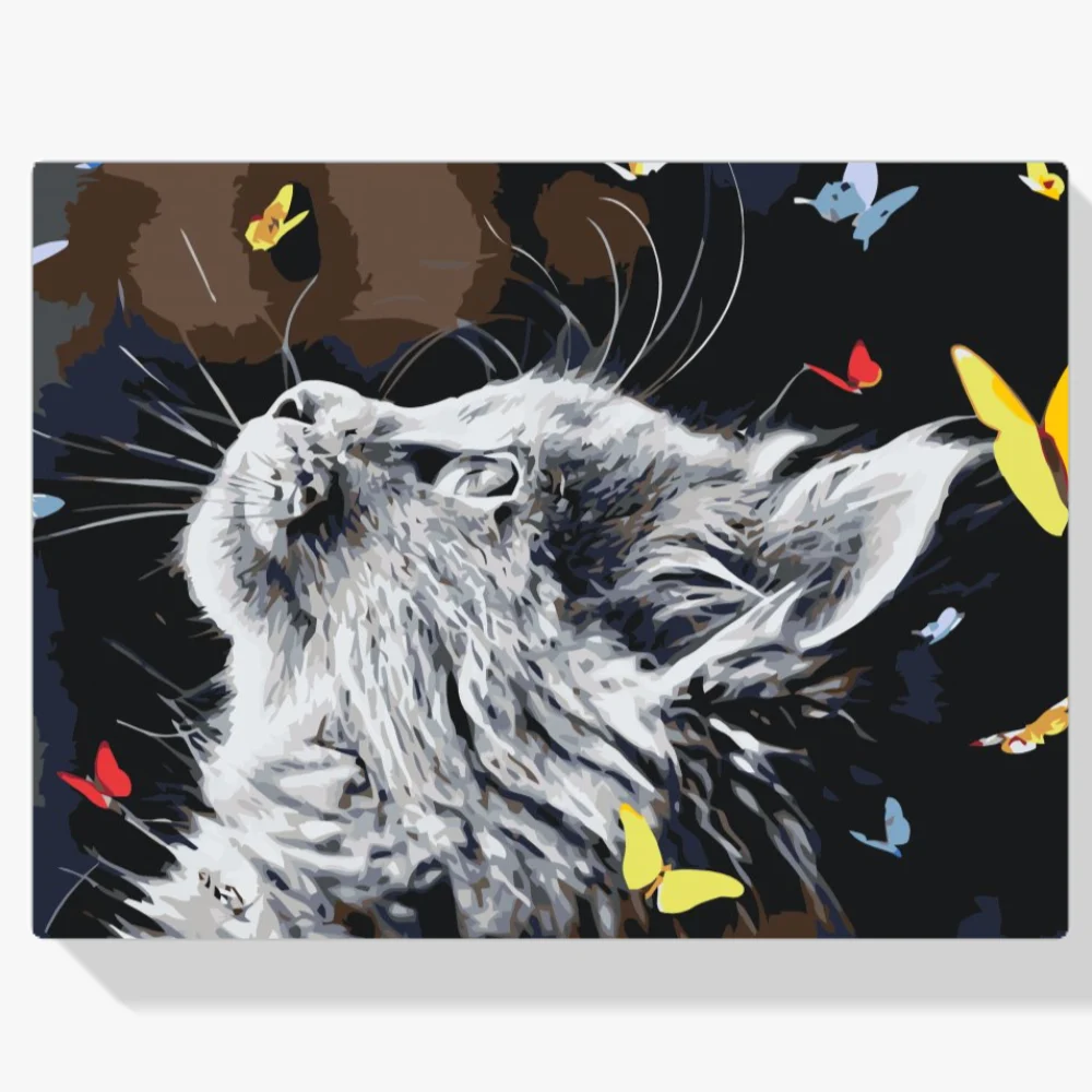 Pintura Diamante - Un gato entre mariposas