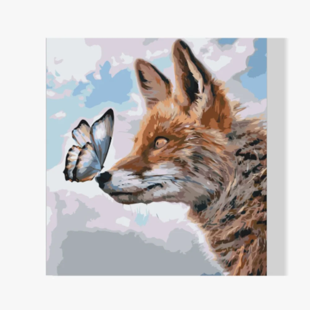 Pintura Diamante - Un zorro con una mariposa en el hocico