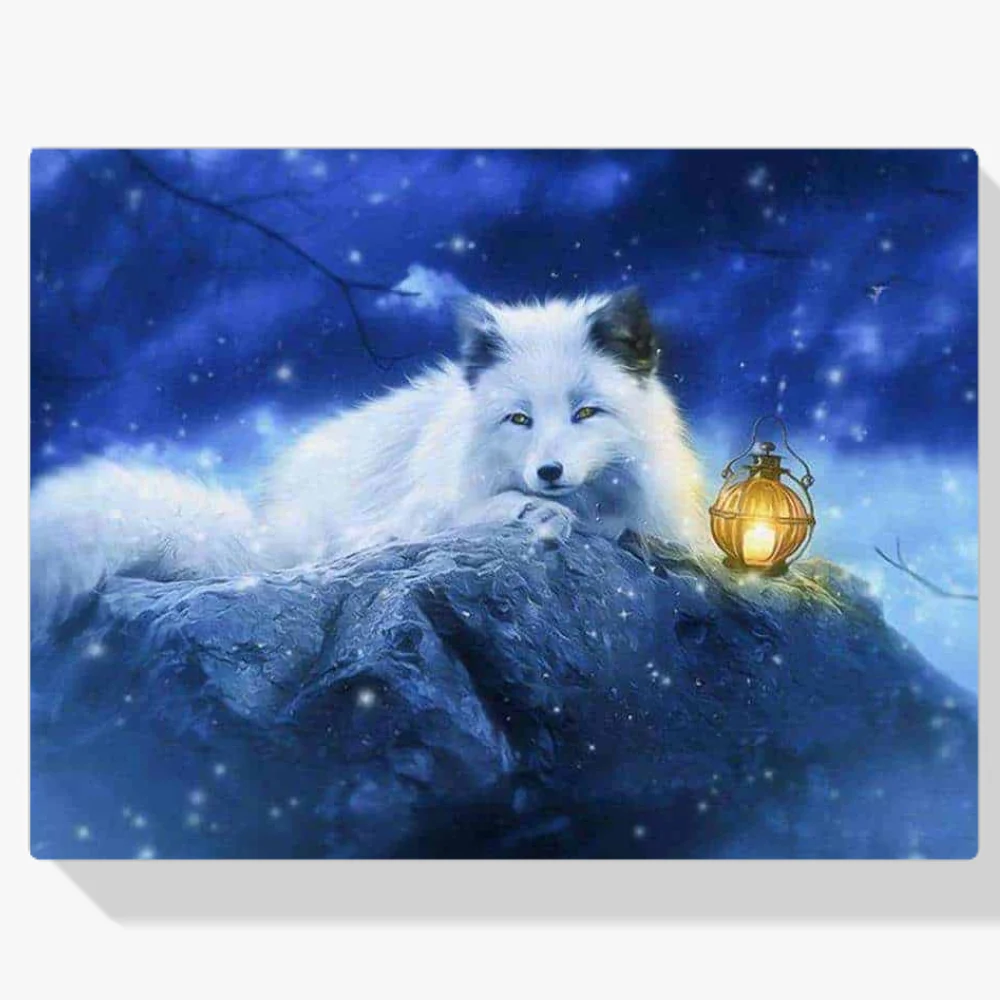 Pintura Diamante - Zorro blanco con lámpara