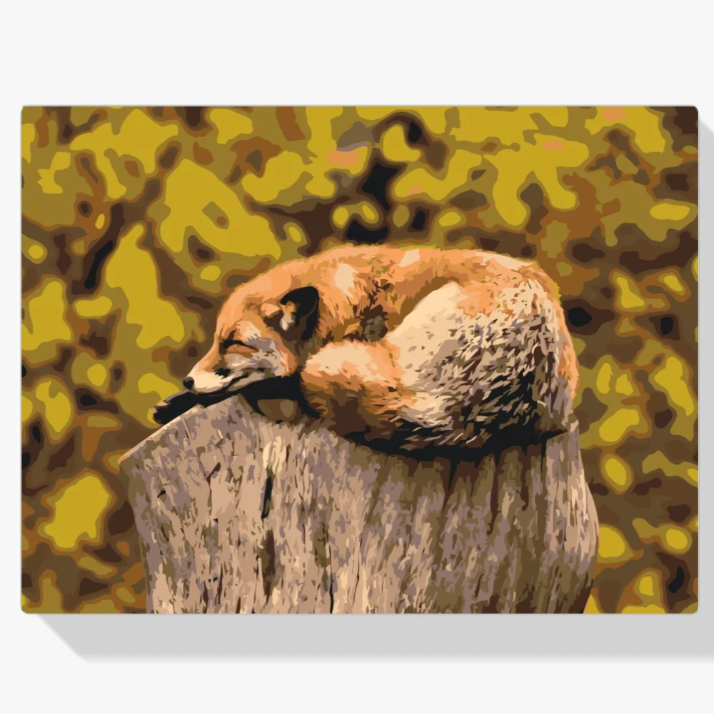 Pintura Diamante - Zorro descansando en el tronco de un árbol