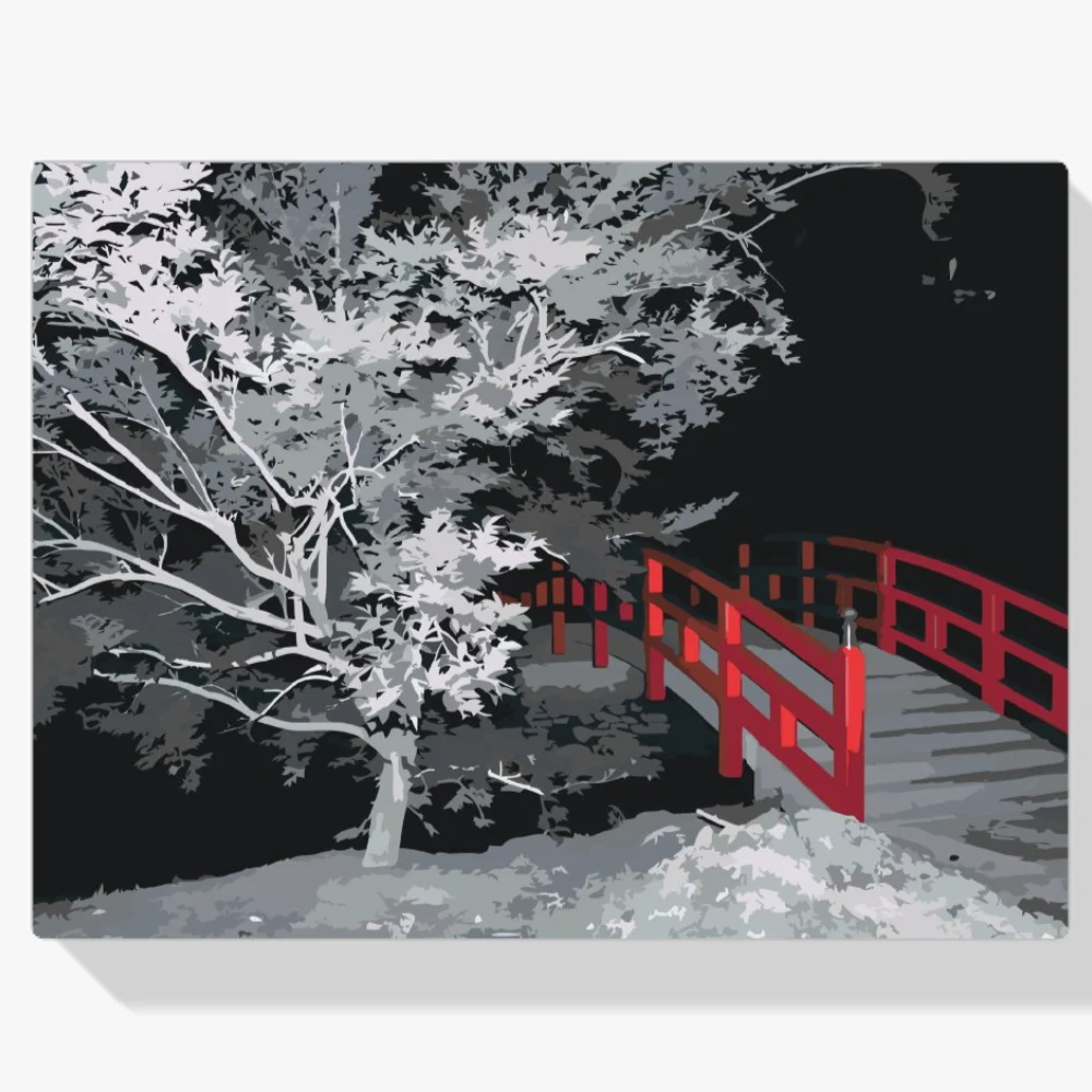 Pintura Diamante - Puente rojo en el jardín