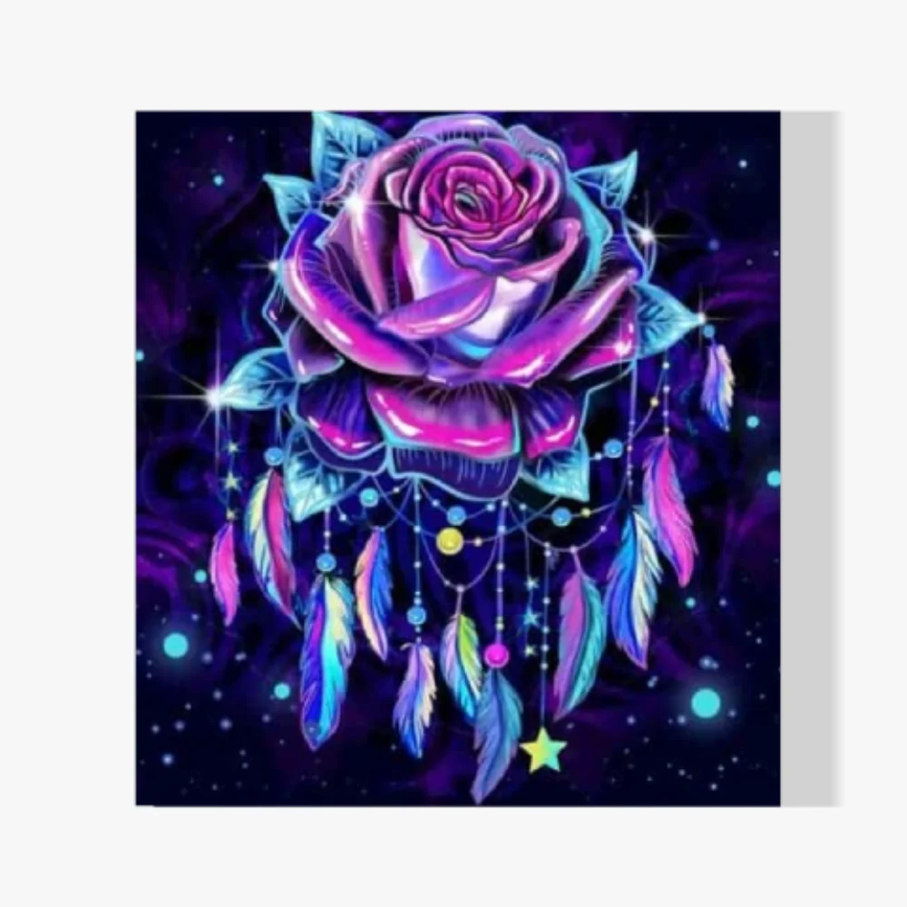 Pintura Diamante - Atrapasueños de rosas y plumas