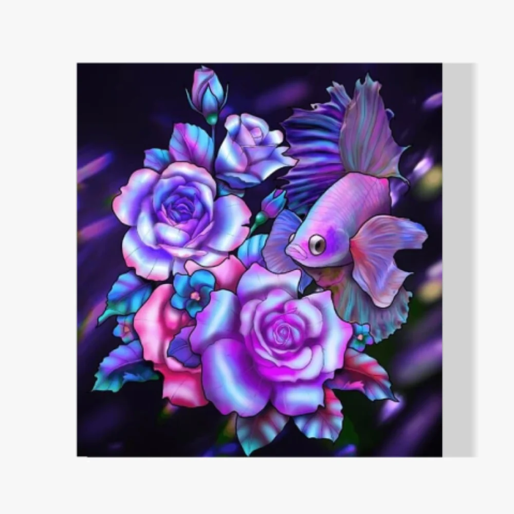 Pintura Diamante - Rosas con pescado
