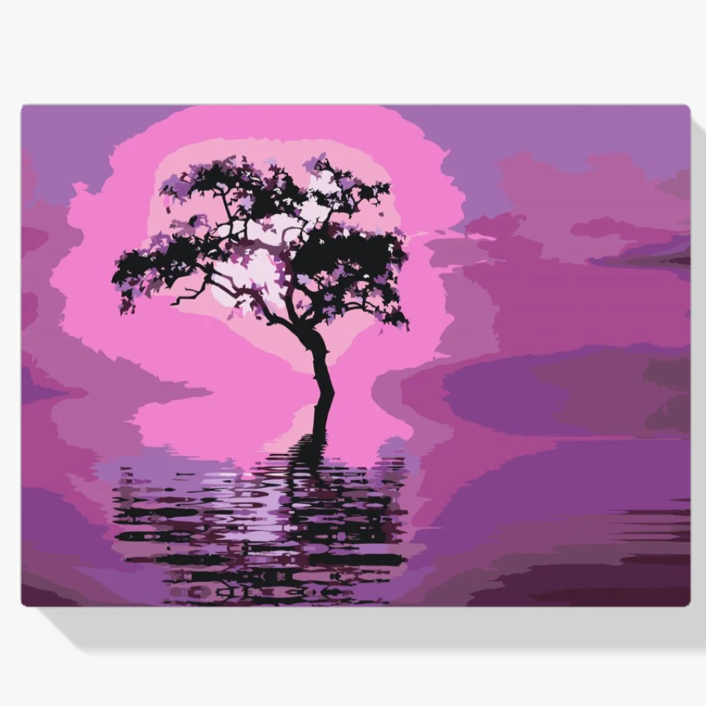 Pintura Diamante - Árbol en medio del lago