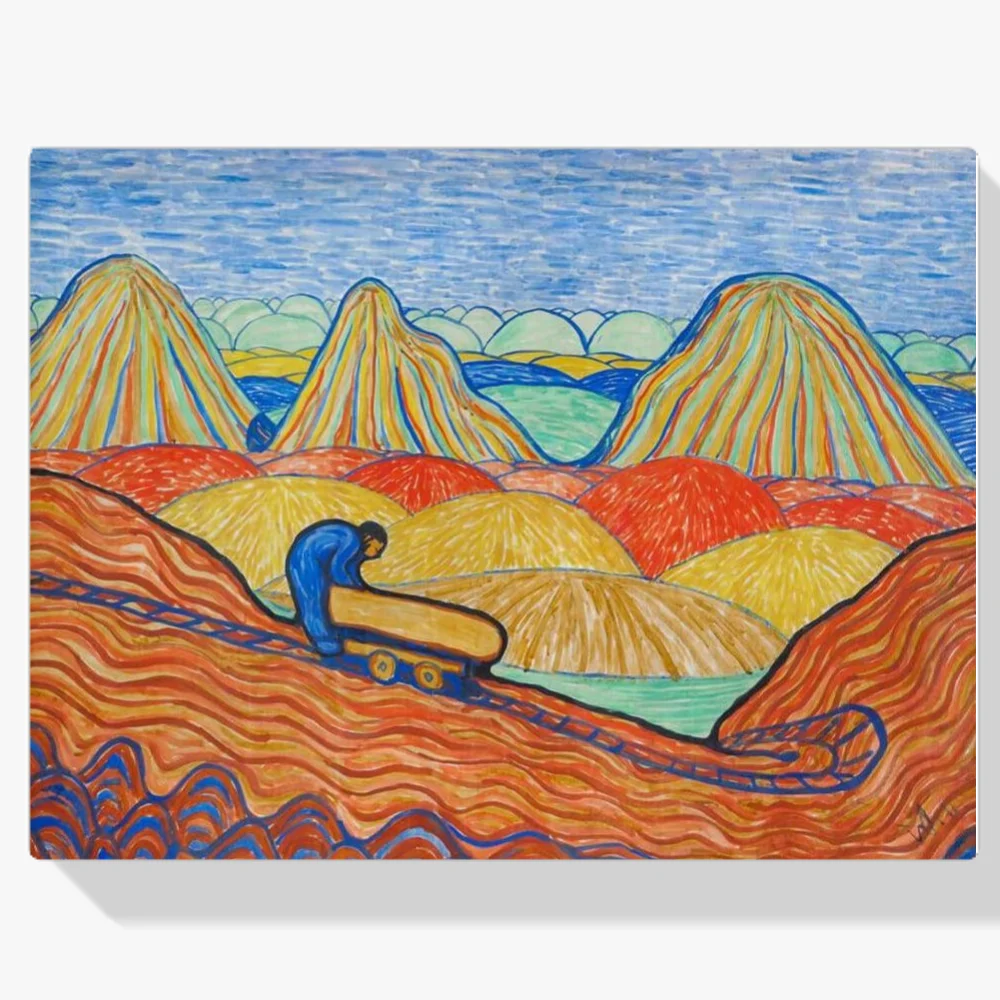 Pintura Diamante - Trabajador del barro con un carro amarillo