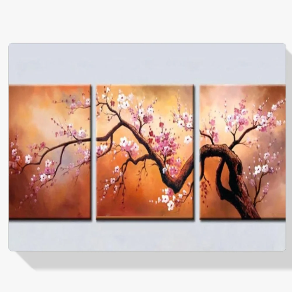 Pintura Diamante - Árbol con flores rosas 3 paneles