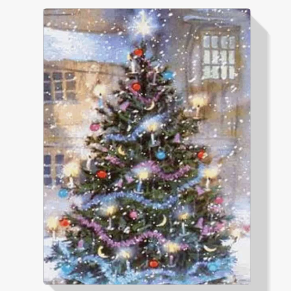 Pintura Diamante - Árbol de Navidad decorado en la nieve