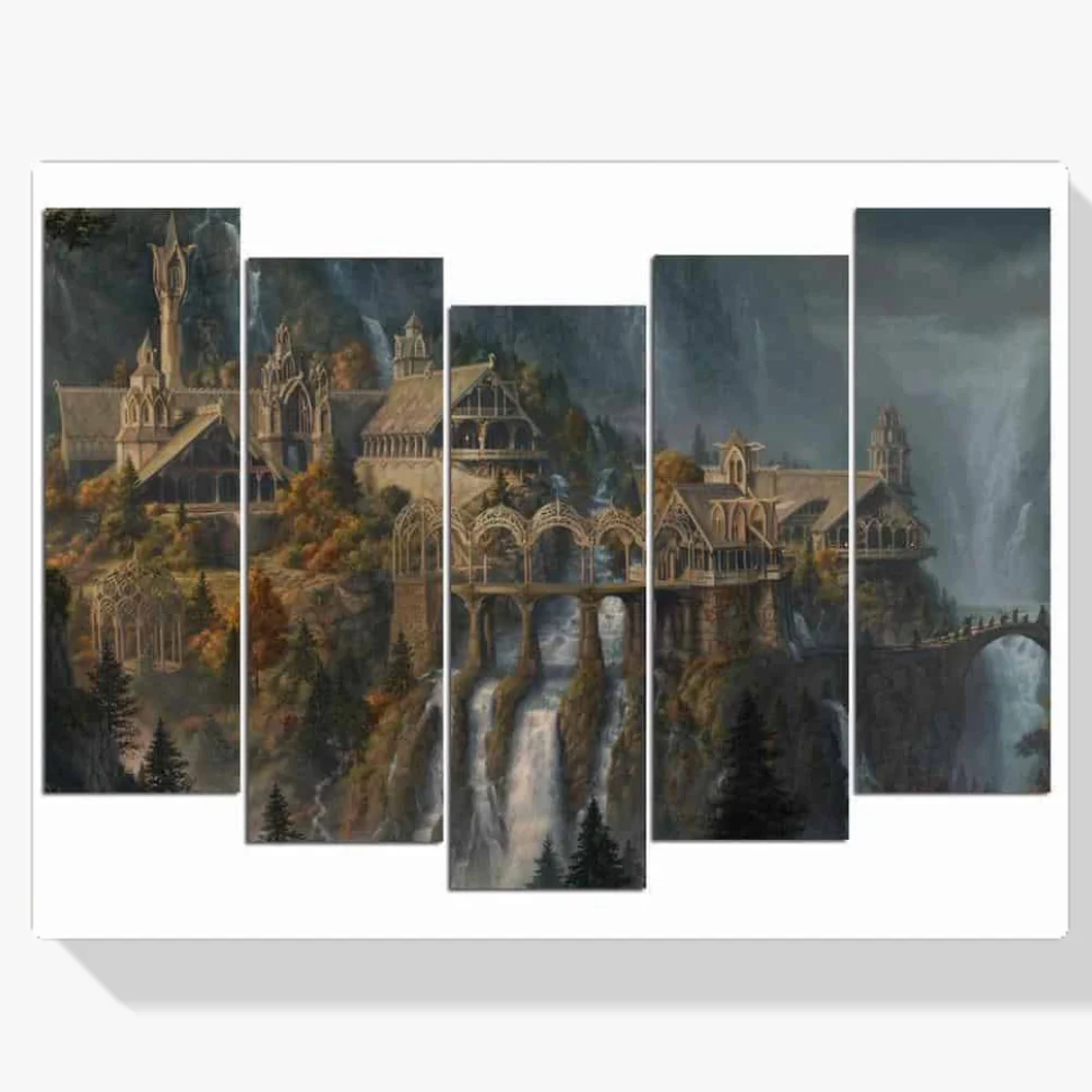 Pintura Diamante - Ciudad remota 5 paneles