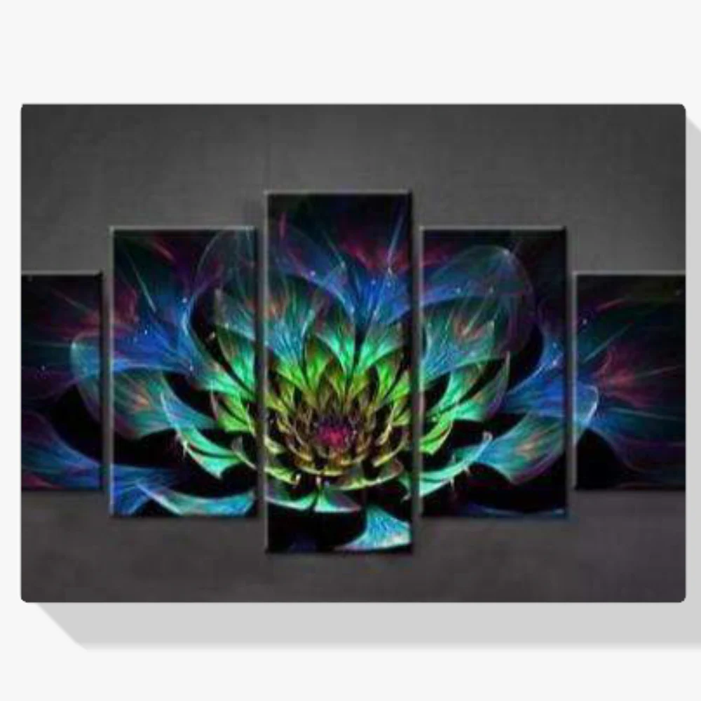 Pintura Diamante - Flor de colores 5 paneles