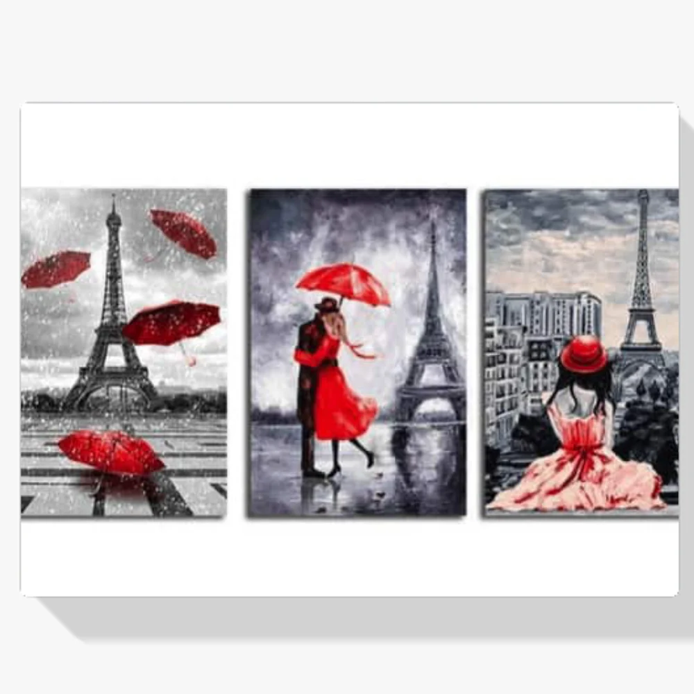 Pintura Diamante - Juntos en París 3 paneles