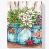 Pintura Diamante - Macetas con flores y estrellas