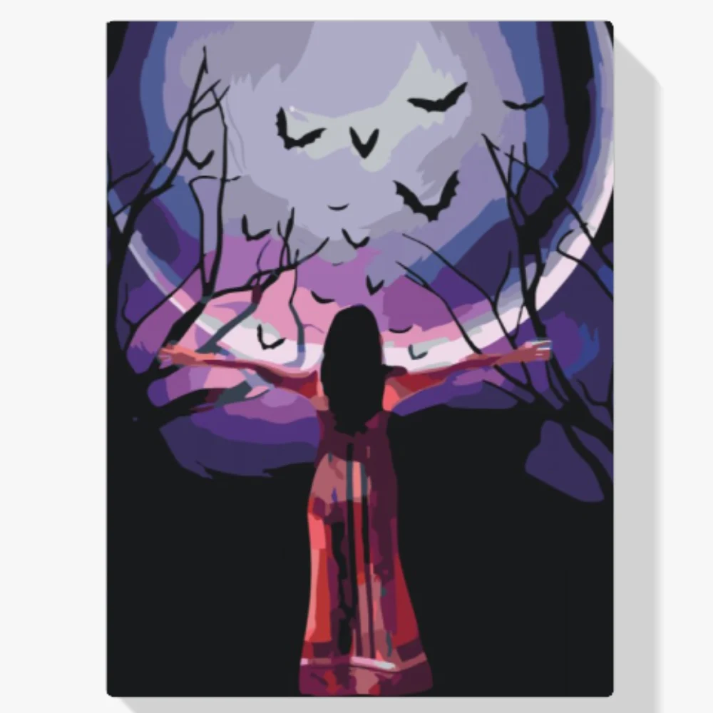Pintura Diamante - Misteriosa mujer bajo la luna llena