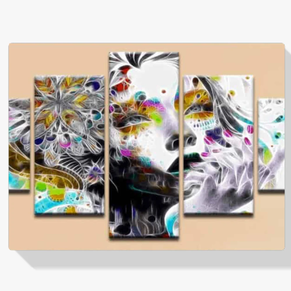 Pintura Diamante - Mujer con flores 5 paneles