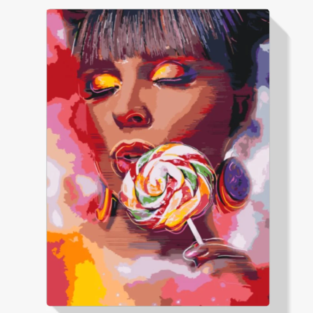 Pintura Diamante - Mujer con una piruleta