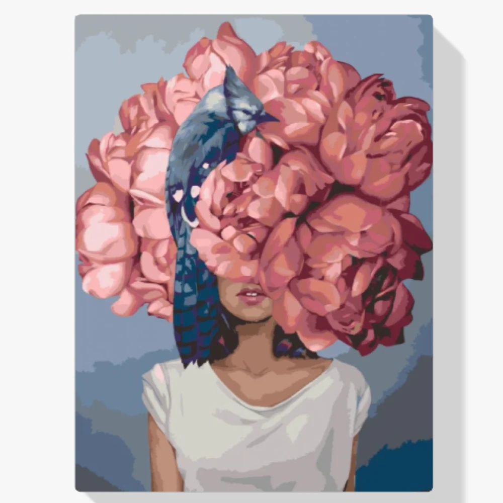 Pintura Diamante - Mujer escondida entre peonías