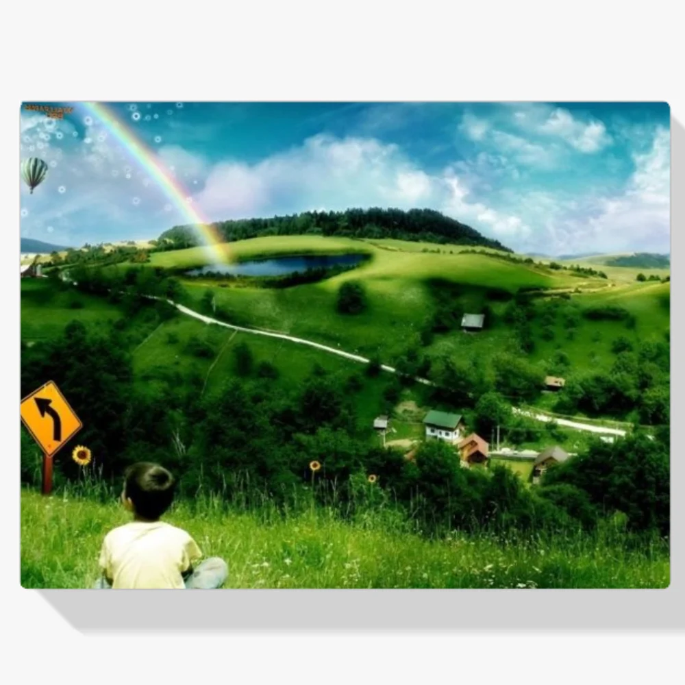 Pintura Diamante - Niño con arcoiris