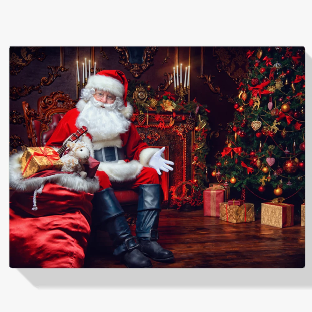 Pintura Diamante - Papá Noel en el árbol de Navidad rojo